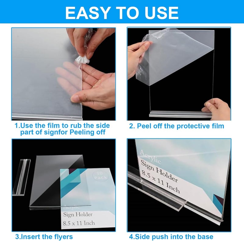 EHWINE 6 Pack Acrylic Sign Holders - 8.5 x 11, Double-Sided Stand Up Table Top Sign Holders, Clear Acrylic Picture Frame Menu Flyer Paper Display Stand for Office Business Store Wedding Party - Image 5